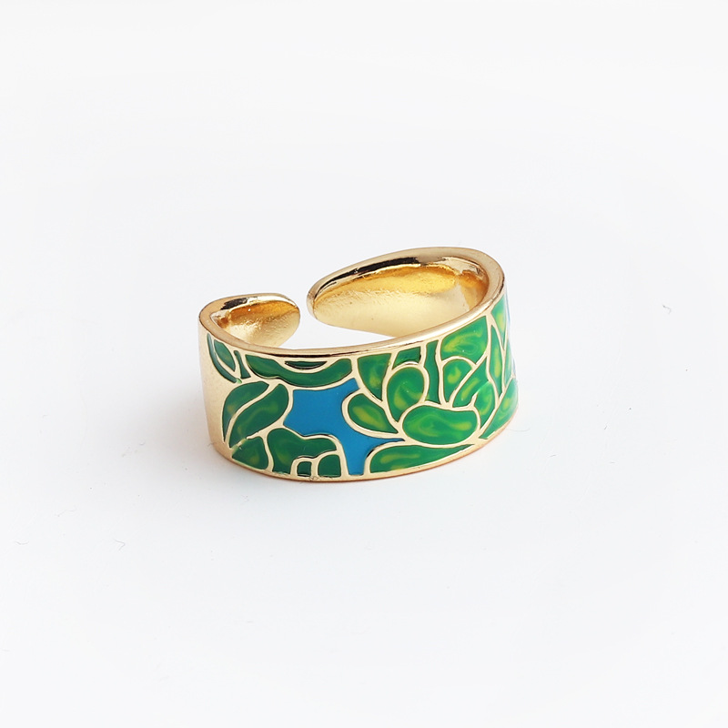 Wide Blue Leaf Slate Pattern Ring