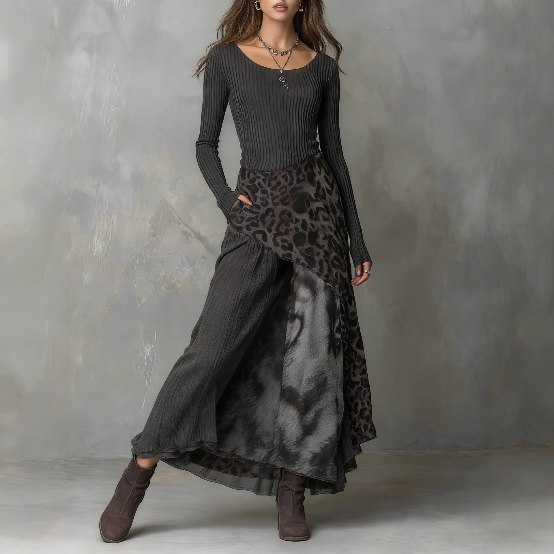 Leopard-print Mid-rise Maxi Casual Dress