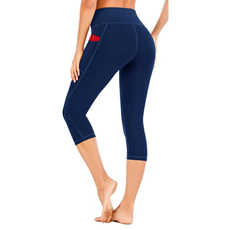 Cropped Pants Yoga Clothes Leggings Printed Fitness Pants - Navy