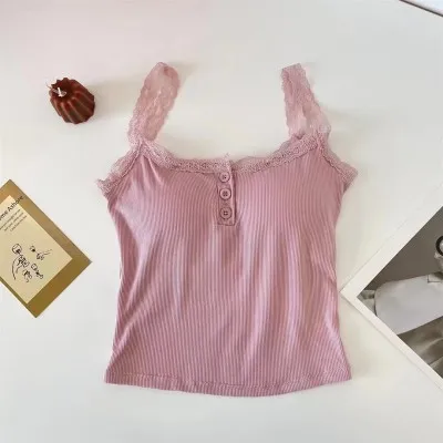Women's Sweet Lace Solid Color Camisole Pink - Shop at LoveMi