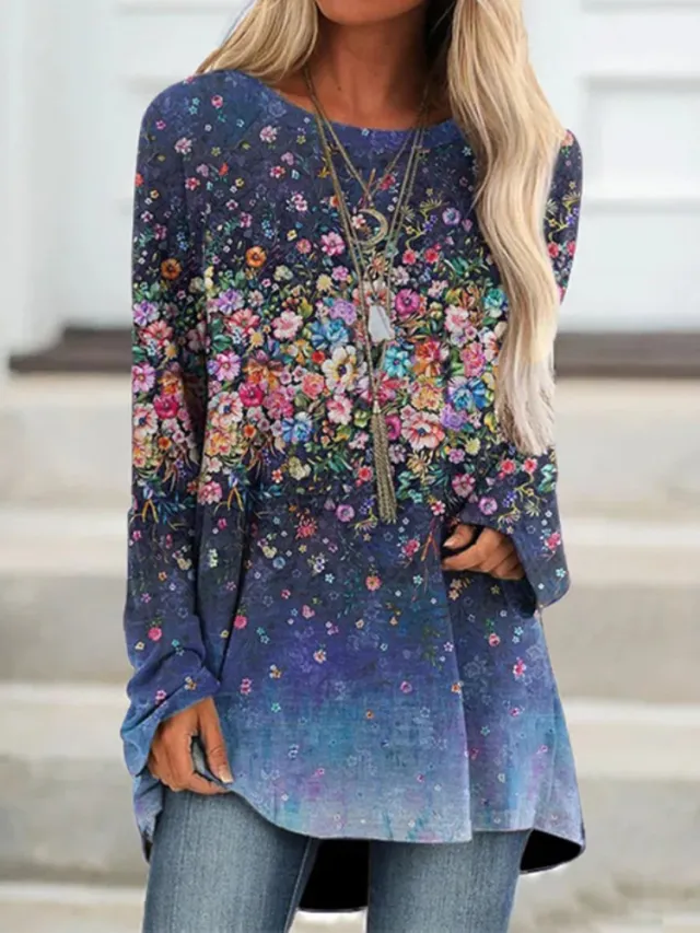 Pullover Long Sleeve Abstract 3D Printed Loose Round Neck Women's T shirt Bl1C2229113 L - Shop at LoveMi