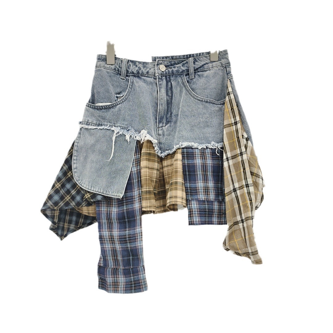 Irregular Hem Patchwork Denim Skirt For Women