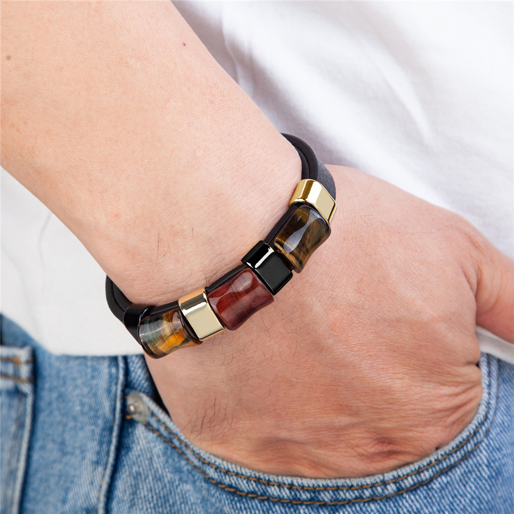 Title 1, Fashion Natural Tiger Eye Men Stainless Steel M...