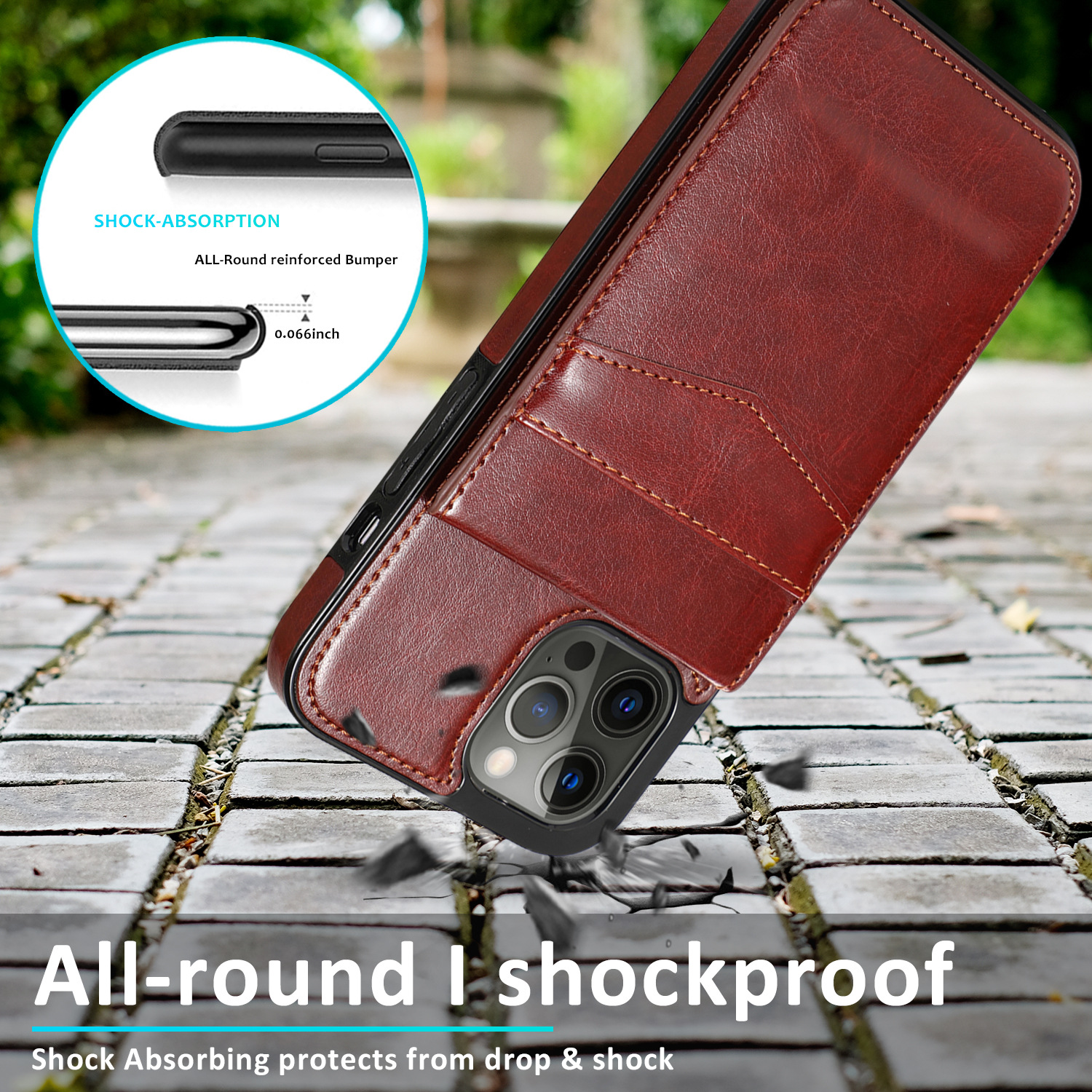 Minimalist Solid-color Card-slot Leather Phone Case