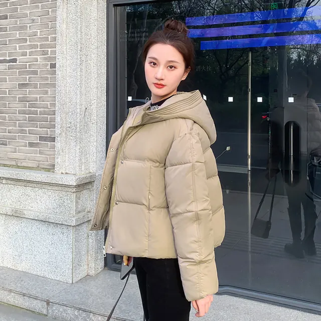 Women's Simple Casual Hooded Short Down Jacket Khaki - Shop at LoveMi