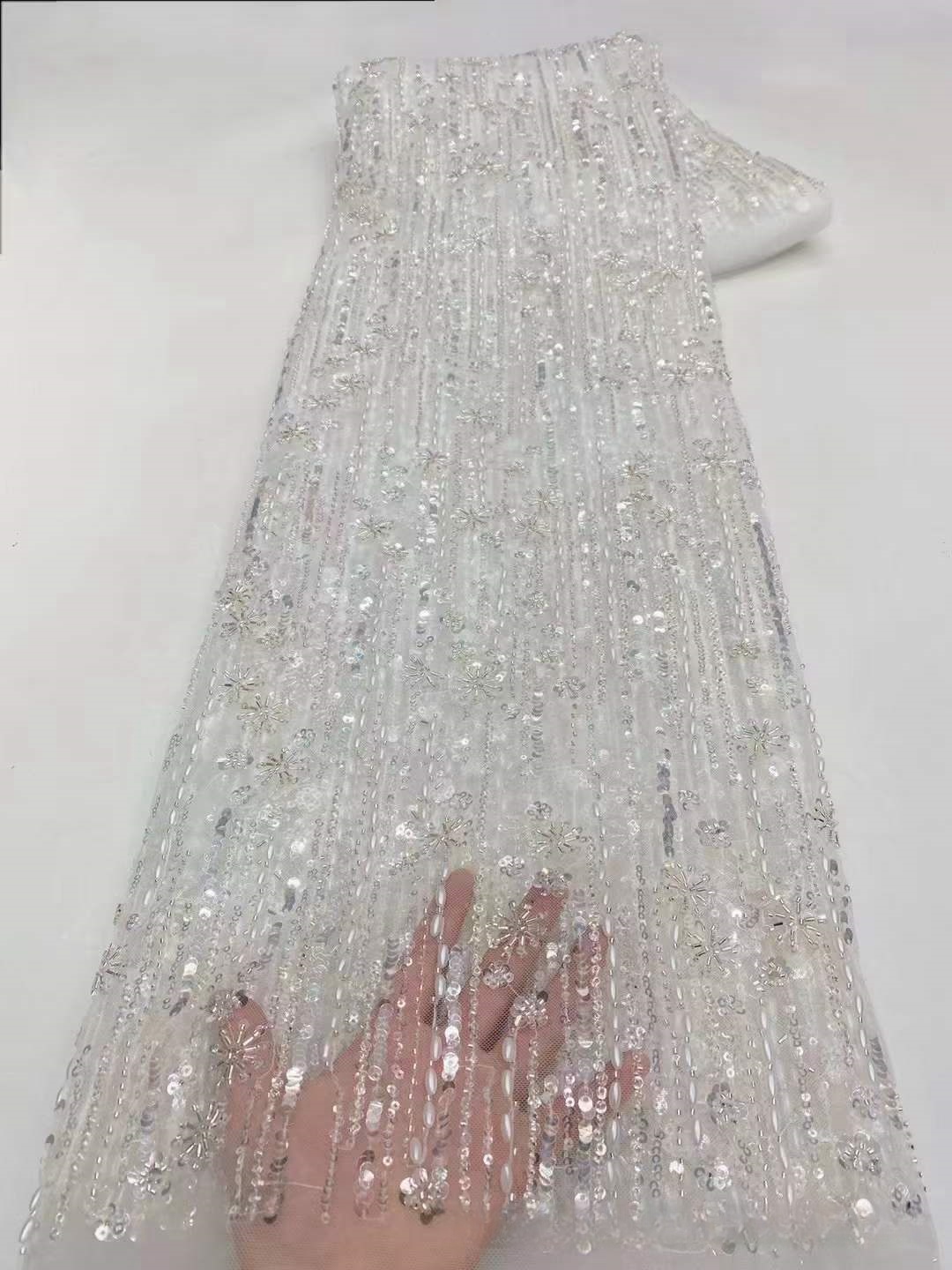 French Wedding Dress Bead Tube Fabric African Bridal Dress Lace - Image 1