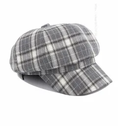 Women's Spring And Summer Fashion Plaid Octagonal Hat - Black And Gray - View 1