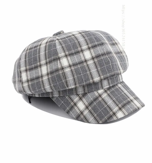 Women's Spring And Summer Fashion Plaid Octagonal Hat Black And Gray - Shop at LoveMi