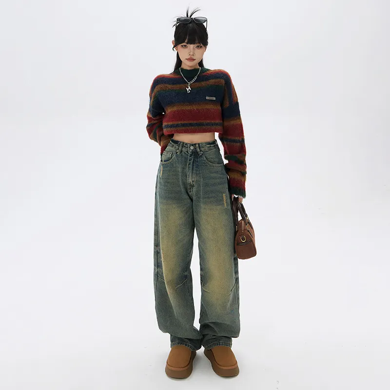 Retro Nostalgic Loose Wide-leg Jeans High Waist Slimming Drooping Straight Mop Pants - Nostalgic Trousers