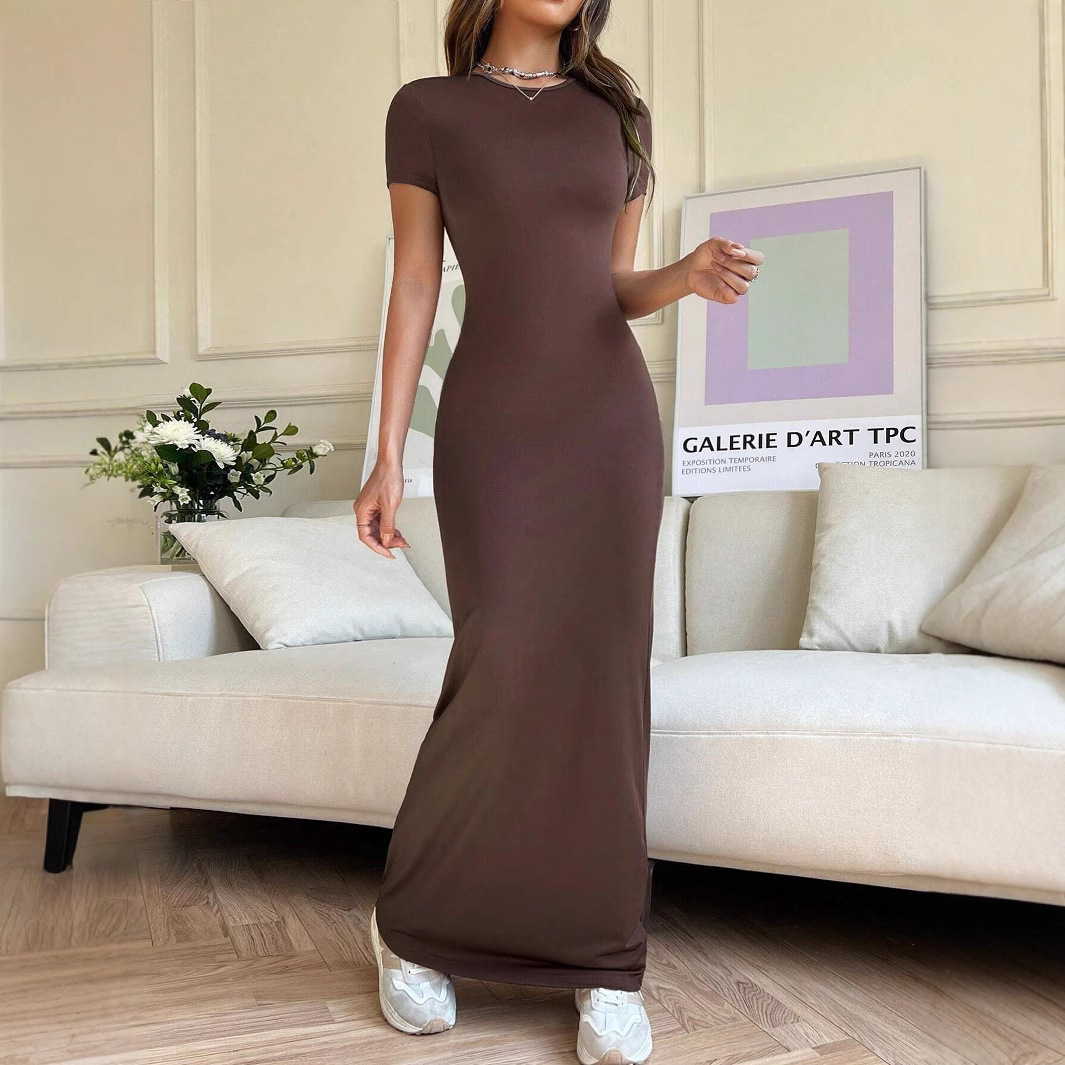 Solid Color Elegant Slim-fit Short Sleeve Dress