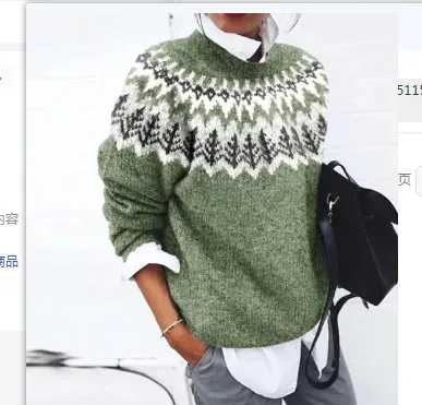 Thick Needle Digital Printing Women's Round Neck Sweater As8355Gn Xs - Shop at LoveMi