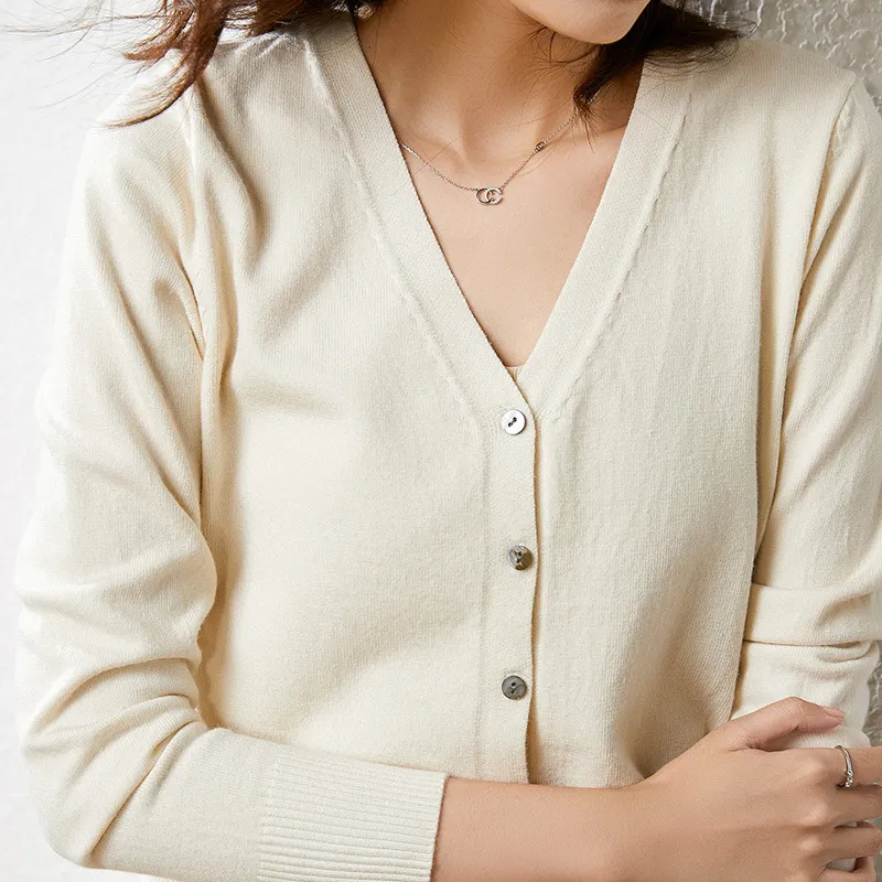 Knitwear Coat Solid Color Slim Fit Woolen Knit Outer Sweater Women