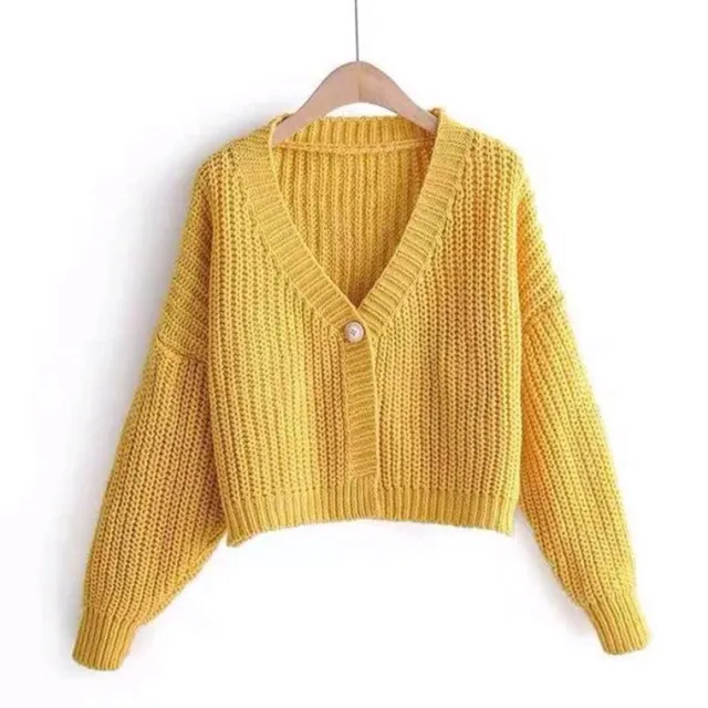 New Autumn And Winter Clothes Baggy Coat Soft Thick Thread Short Cardigan Sweater For Women Yellow - Shop at LoveMi