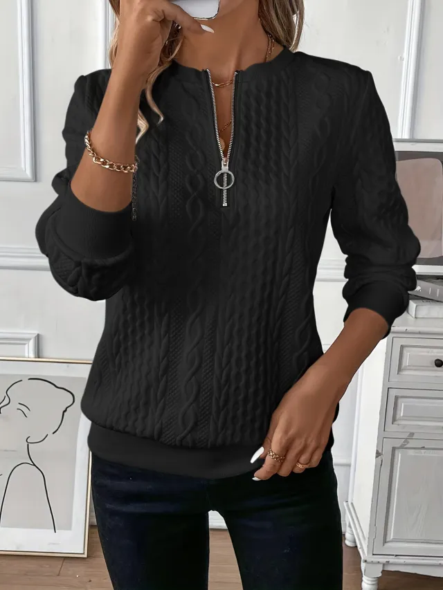Pullover Half Long sleeve Zipper Sweaters Women's Clothing Black - Shop at LoveMi