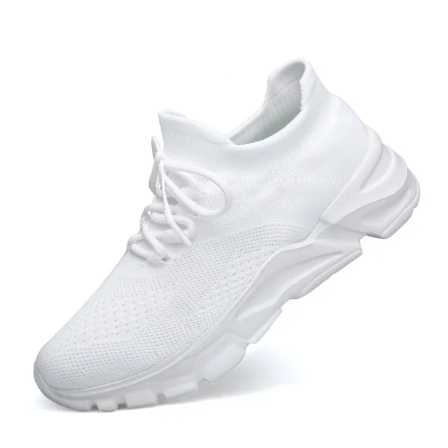 Summer Flyknit Breathable Shoes Lightweight Soft Sole Shoes For The Old Mesh White - Shop at LoveMi