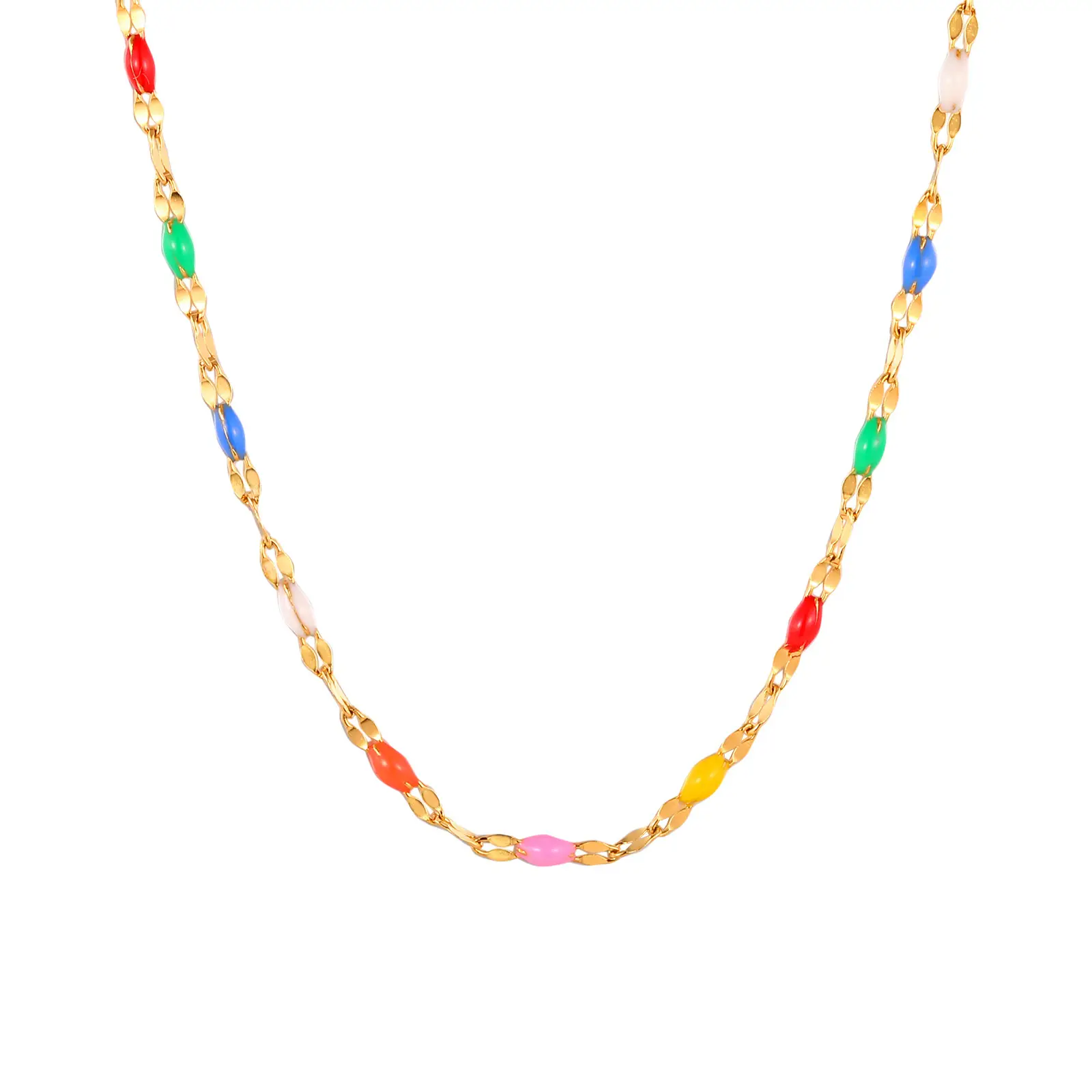Colored Niche Beads Stainless Steel Lip Chain Necklace