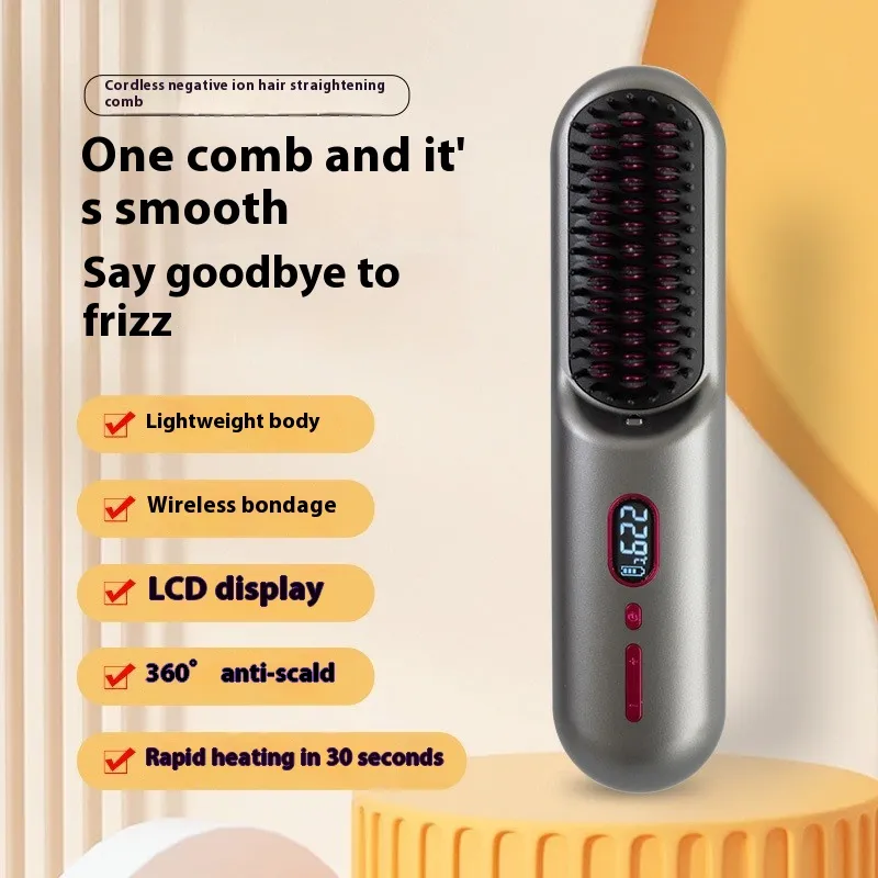 Straight Comb Anion Hair Straightener Dual-use Electric Hair Curler Inner Buckle Lazy Hair Curler - Grey