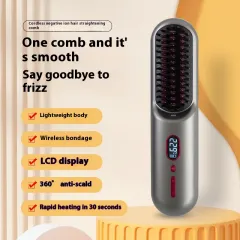 Straight Comb Anion Hair Straightener Dual-use Electric Hair Curler Inner Buckle Lazy Hair Curler - Grey - View 1