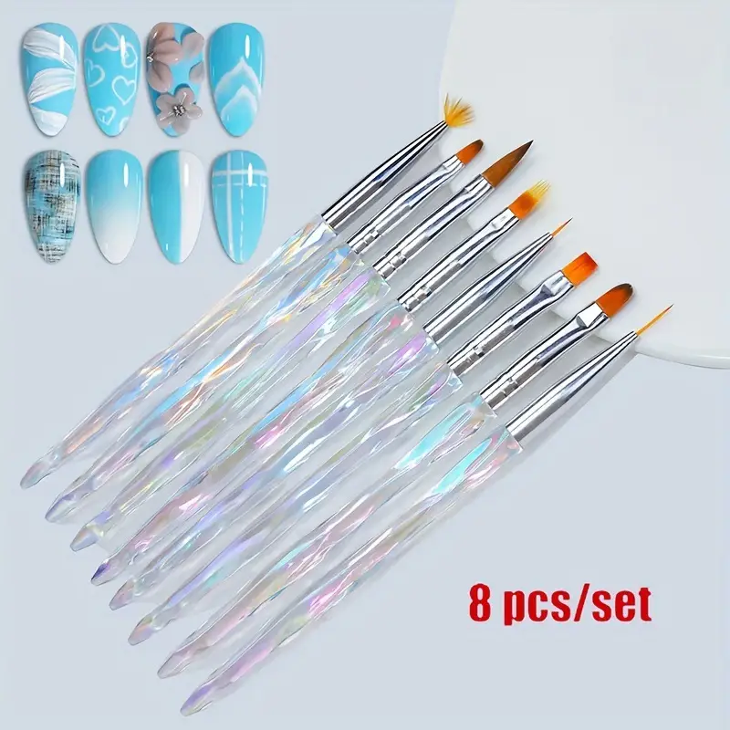 8 PCs Nail Drawing Line Smudges Brush Suit