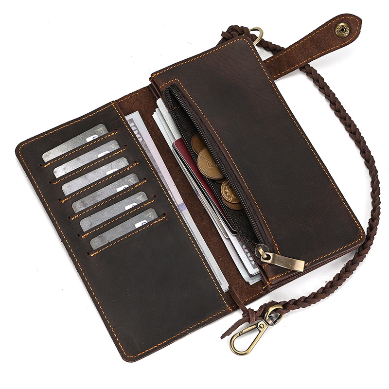 Vintage Crazy Horse Leather Wallet With Chain 4