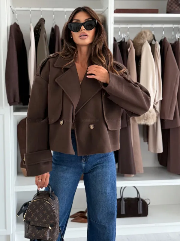 Women's Solid Color Long Sleeve Casual Short Woolen Coat Dark Brown - Shop at LoveMi