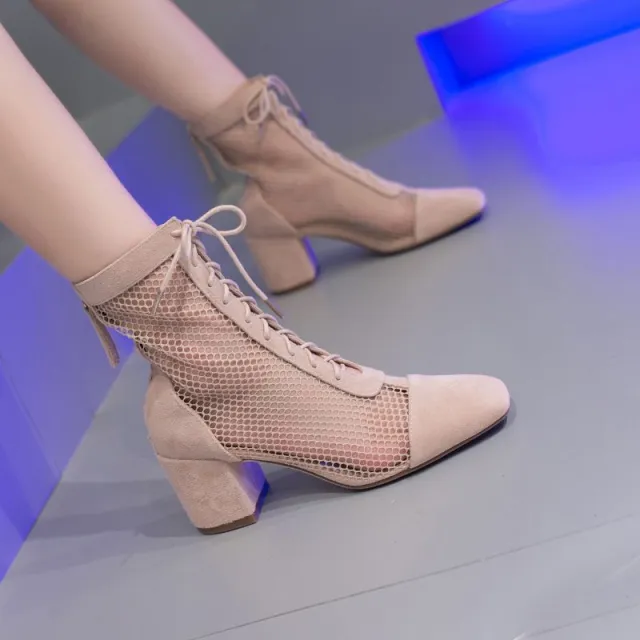 Summer Long Sandal Boots Women's Chunky Heel Beige - Shop at LoveMi