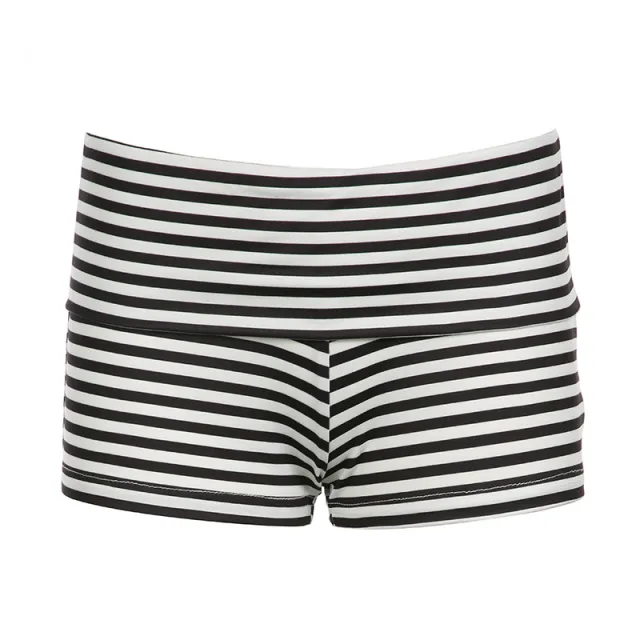 Striped Printed Shorts Fashion Sexy Low Waist Sports Casual Pants Black And White - Shop at LoveMi