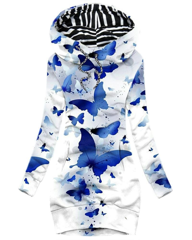 Women's Casual Retro Butterfly Print Hoodie