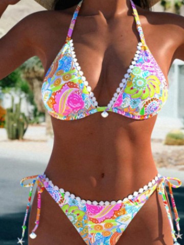 Women's Bikini Split Swimsuit Printed Tether Color S - Shop at LoveMi