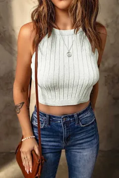 Women's Pure Colour Halter Knitted Vest Slim Top - White - View 1