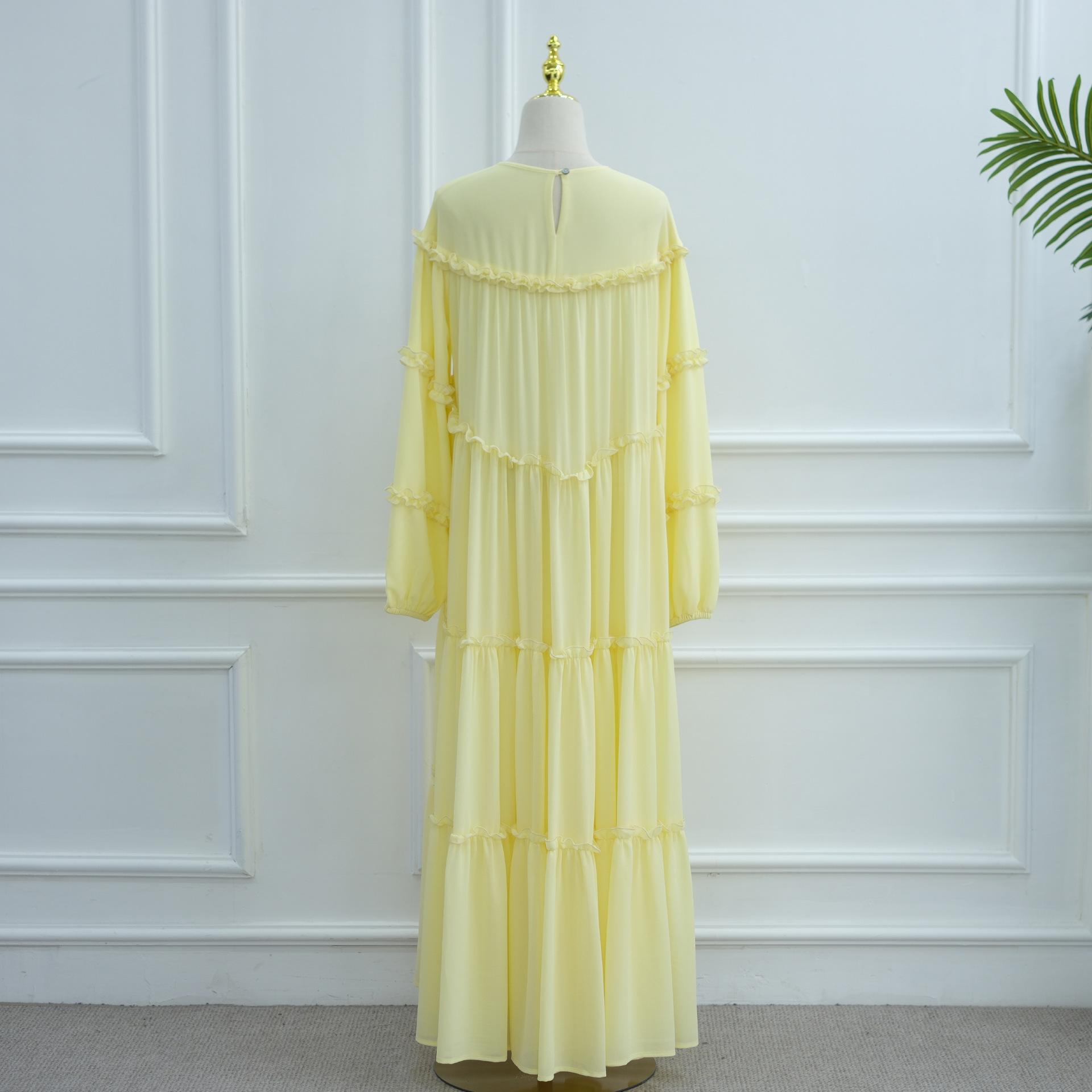 Lace-Trim Long-Sleeve Tiered Maxi Dress — product details and sizing image 19