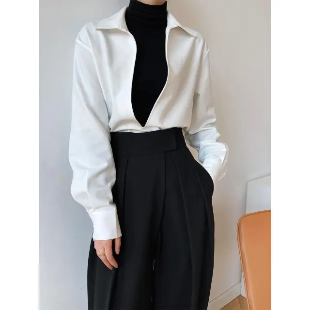 V neck Bandage Dress White Shirt White - Shop at LoveMi