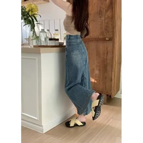 Plus Size Retro Denim Skirt For Women Blue - Shop at LoveMi