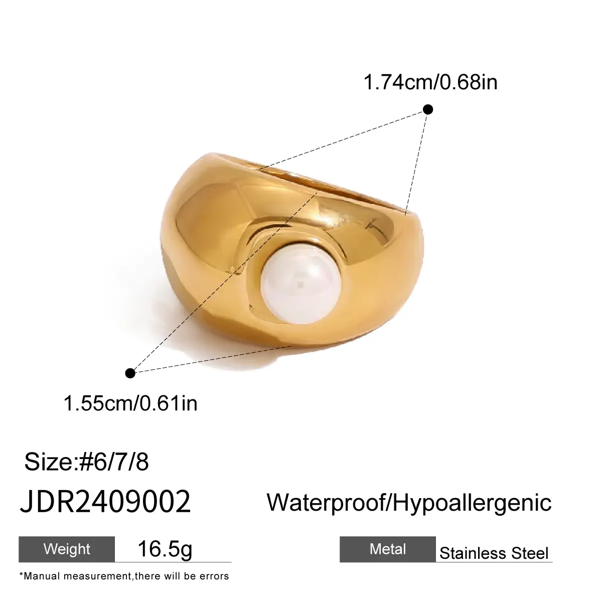 Pearl Ring Titanium Steel No Fading