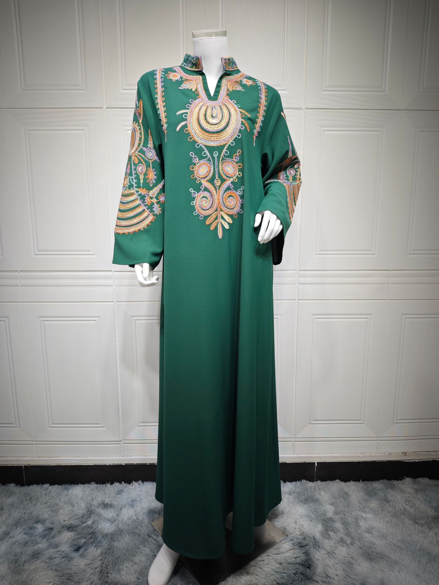 Women's Embroidered Rope Embroidered Muslim Pullover Dress Green - Shop at LoveMi