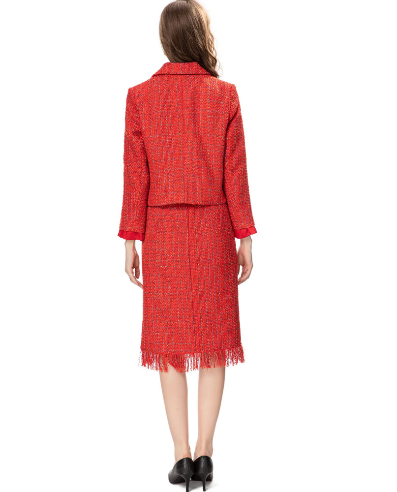 Bow Long Sleeve Coat Hip Tassel Skirt