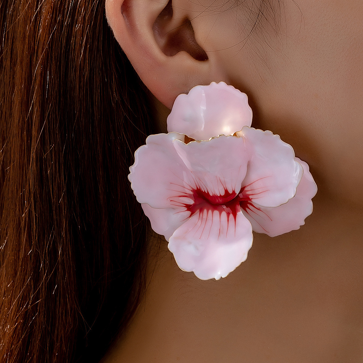 Romantic Enamel Colorful Flower Big Stud Earrings