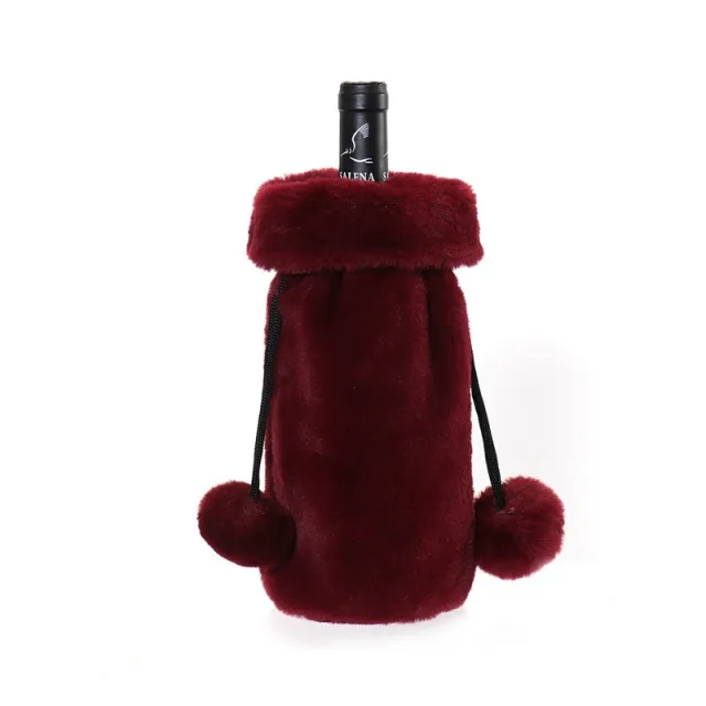 Christmas Solid Color Plush Decorative Bottle Cap Wine Red - Shop at LoveMi