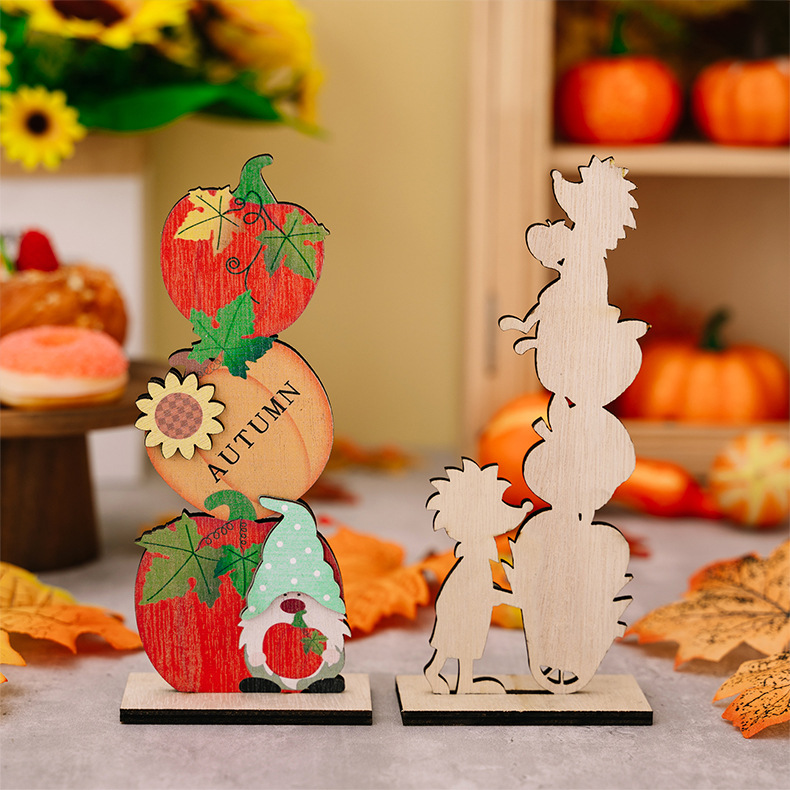 Title 3, Harvest Season Rudolf Hedgehog Pumpkin Wooden C...