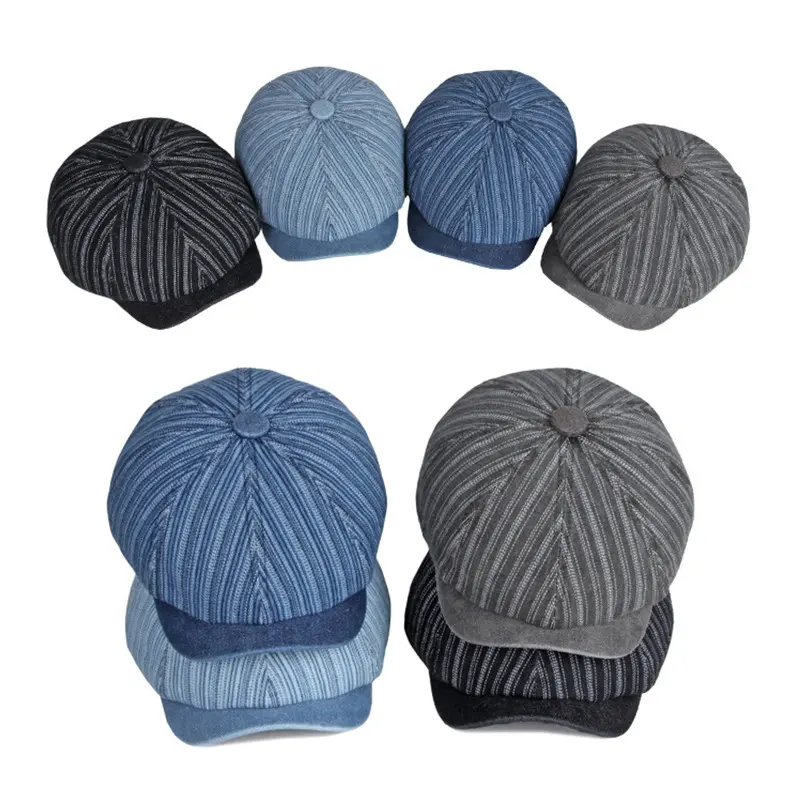 Spring and Autumn Washed Denim Octagonal Beret