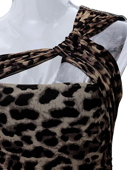 Sexy Leopard Print Asymmetrical One-Shoulder Mesh Top