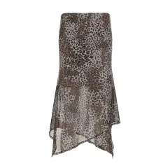 High-waisted Leopard Print Irregular Mesh Skirt - Color - View 1