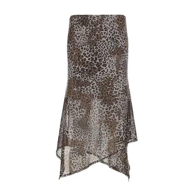 High waisted Leopard Print Irregular Mesh Skirt Color - Shop at LoveMi