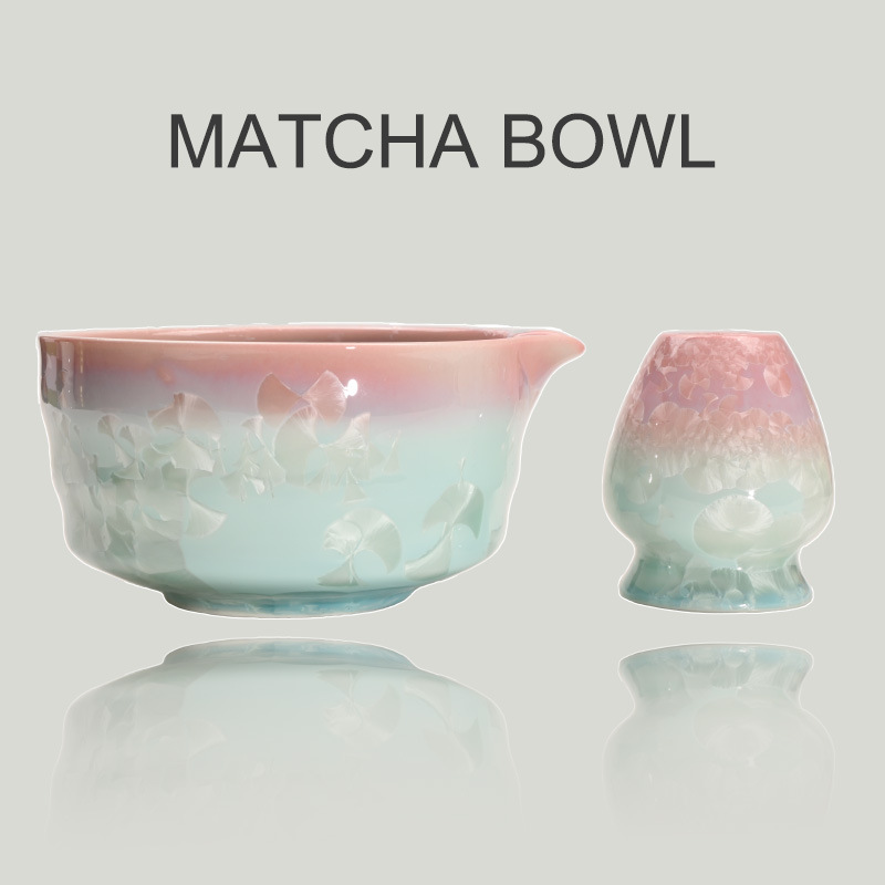 Set din două piese de boluri ceramice cu gradient cristalin transfrontalier roșu Matcha