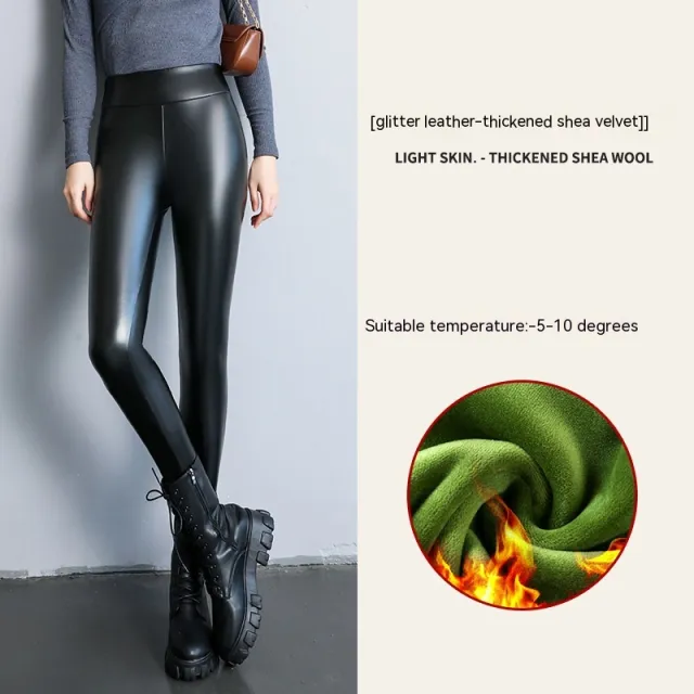 PU Fleece lined High Waist Slimming Windproof Waterproof Leggings Style8 Plus Size - Shop at LoveMi
