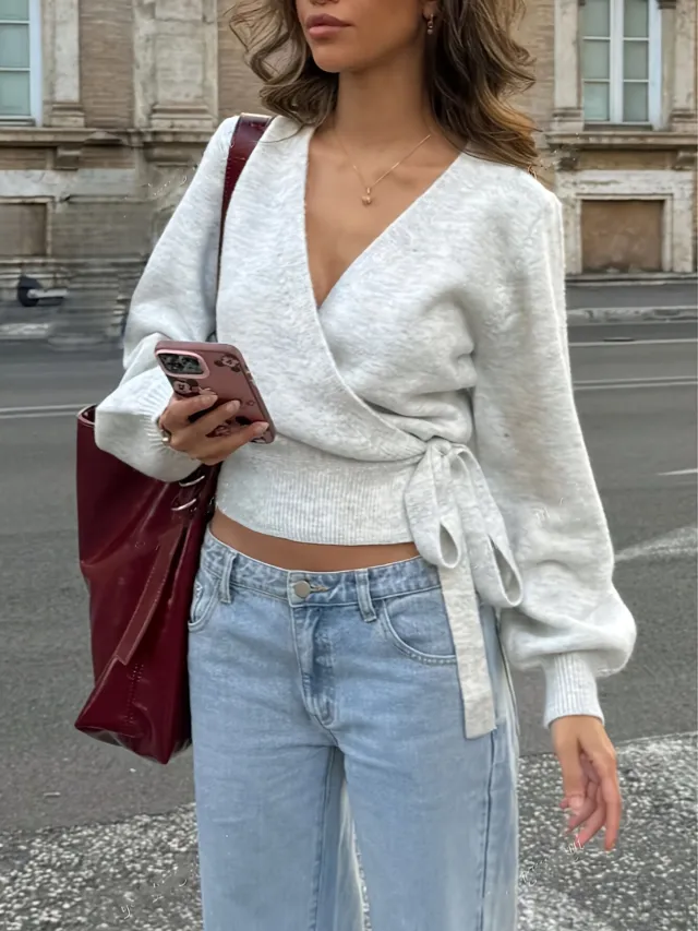 Women's Solid color Cross V neck Asymmetrical Strap Top Gray - Shop at LoveMi