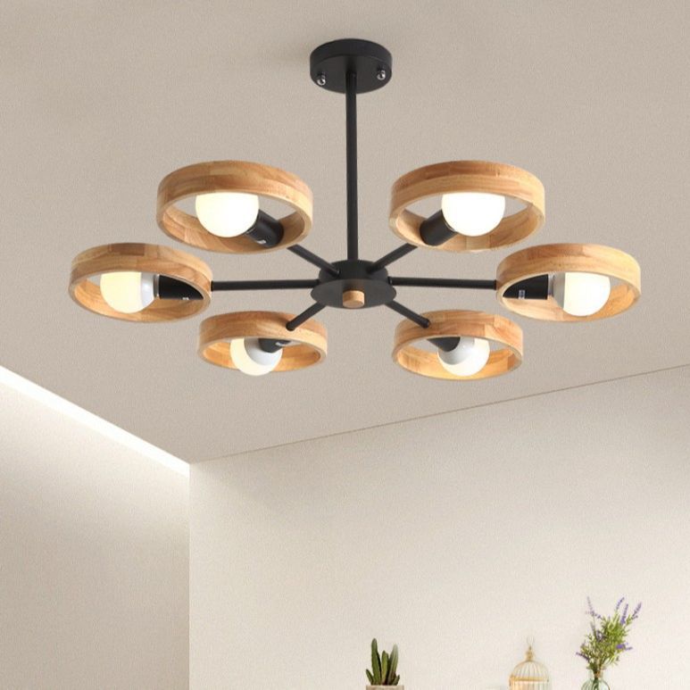 Nordic Simple Modern Original Wooden Circle Multi-head Chandelier - Image 3
