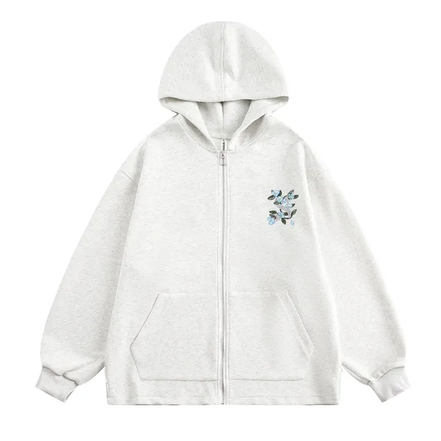 Small Floral Vine Embroidery Hooded Loose Coat Floral - Shop at LoveMi