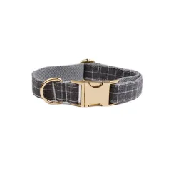 Grey Plaid Flannel Pet Collar Velvet Hand Holding Rope - Dog Collar - View 1