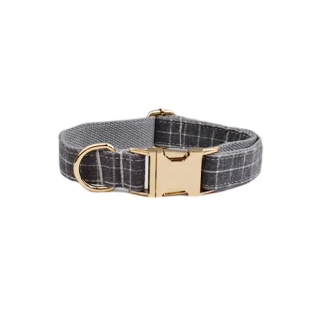 Gray Plaid Flannel Pet Collar Velvet Hand Holding Rope Dog Collar - Shop at LoveMi